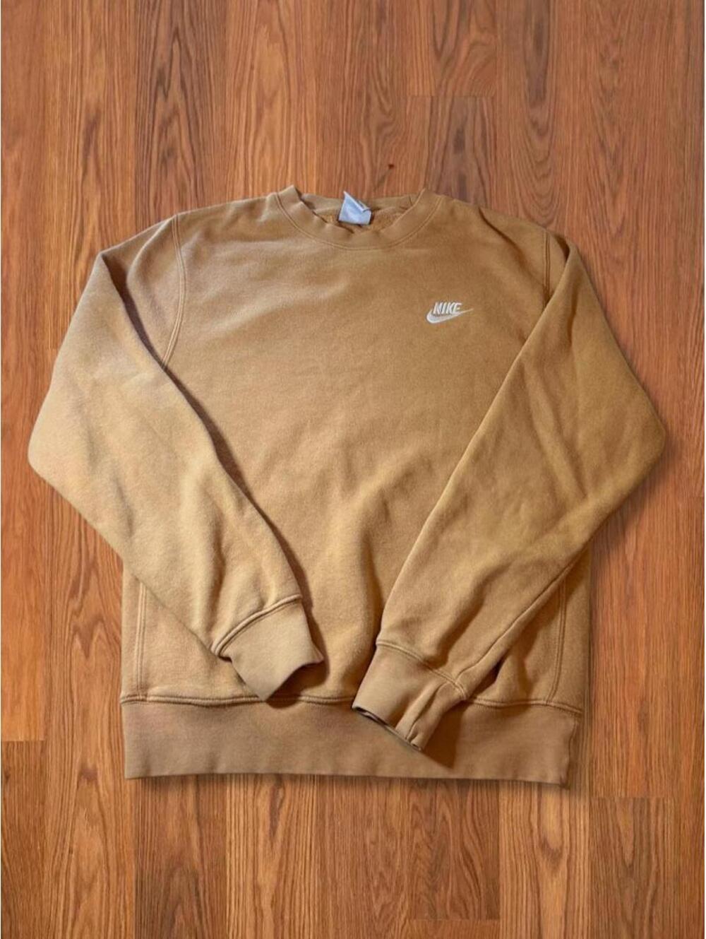 Nike Swoosh Crewneck Sweatshirt Womens XS Tan Brown Cotton Athletic Pullover